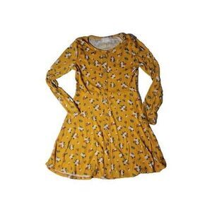Btween Girls Longsleeve Dress Size 10 Yellow Orange Floral Soft Stretch Buttons